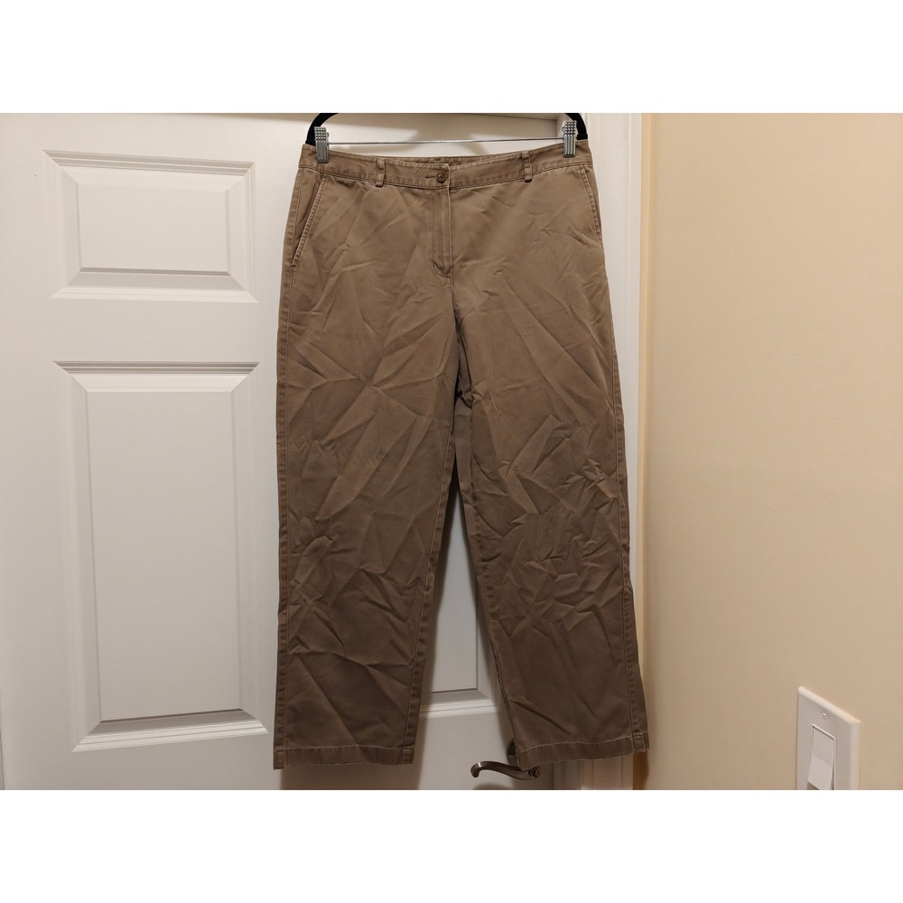 LL Bean Favorite Fit Khaki Chino‎ Pants Womens 12 Petite Brown Straight Leg